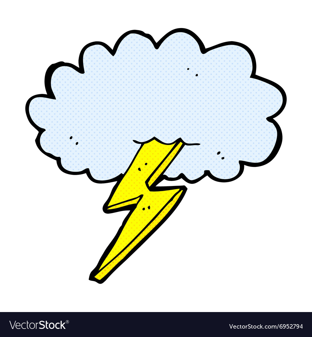 Comic cartoon lightning bolt and cloud