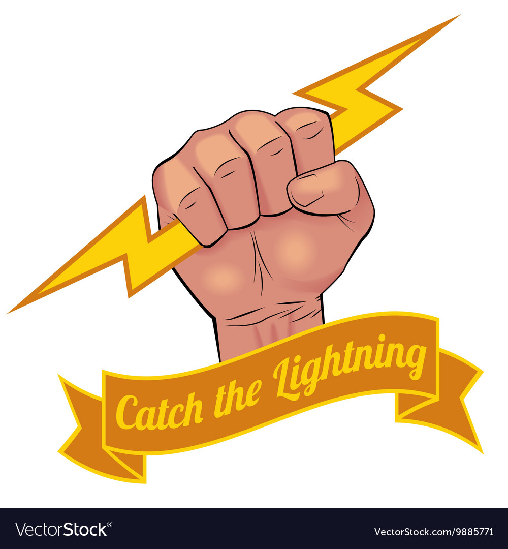 Realistic hand holding lightning bolt