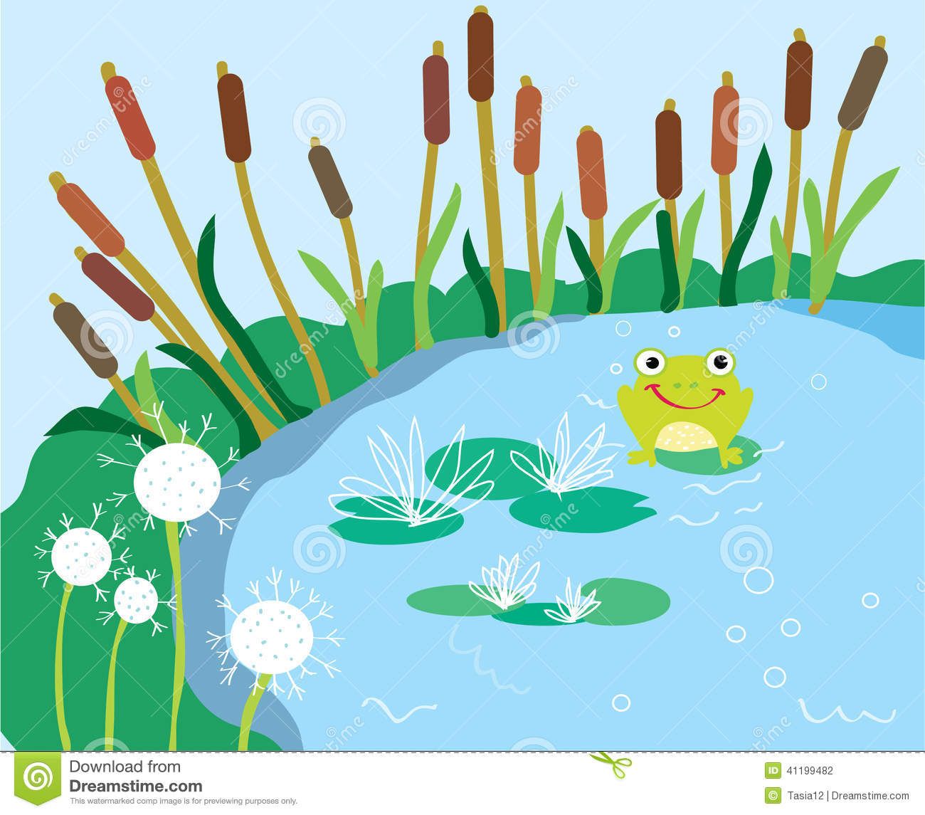 Cute Green Frog Cartoon On A Lily Pad Royalty Free Stock