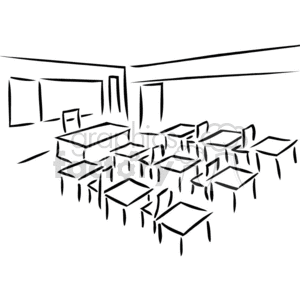 Black and white outline of a basic classroom clipart