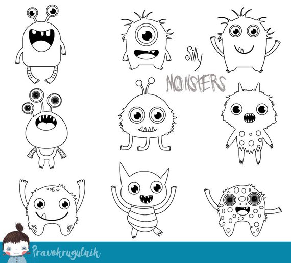 Cute monster clipart, Little monster digital stamps, Silly