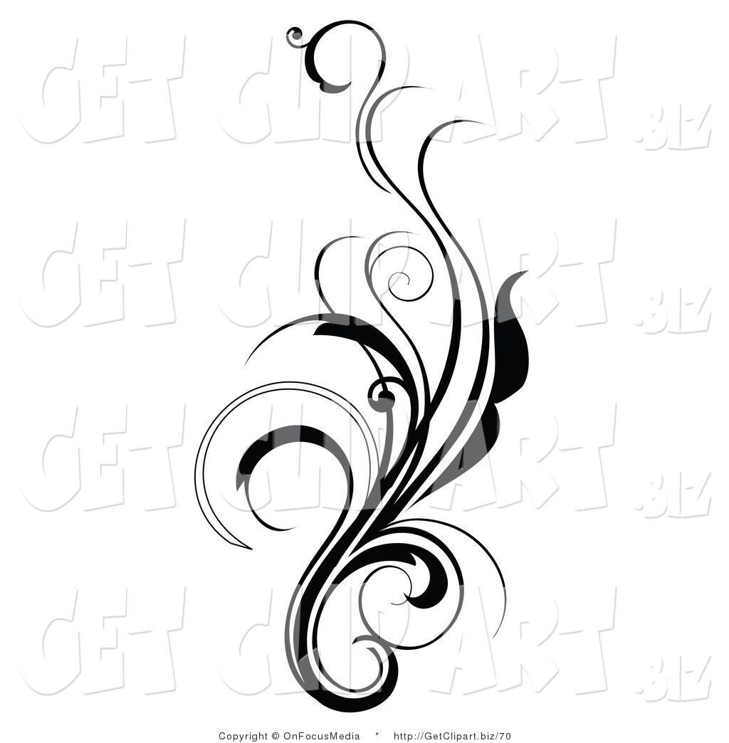 Clip Art of an Elegant and Curly Black and White Design