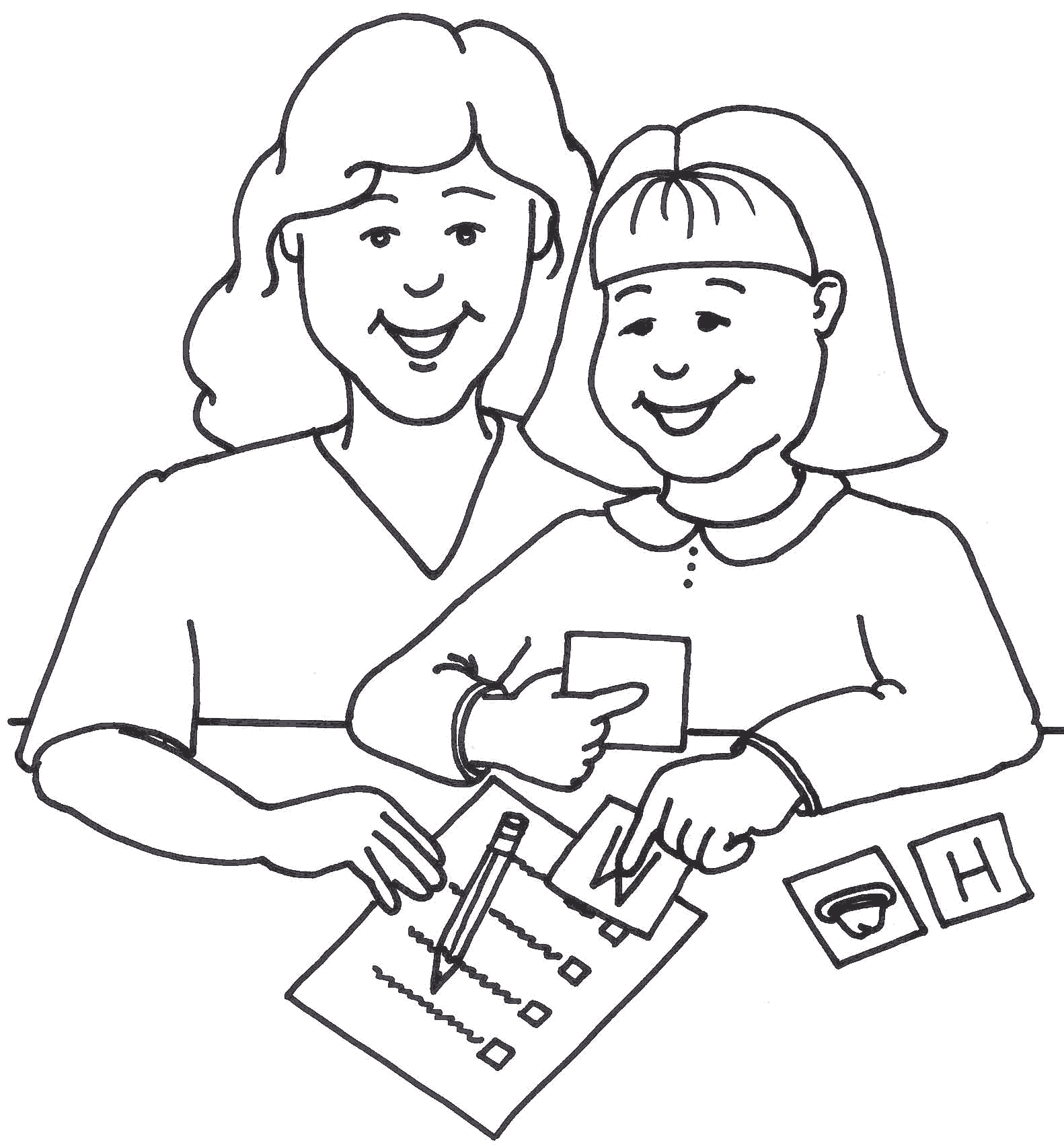 Teacher and student clipart black and white
