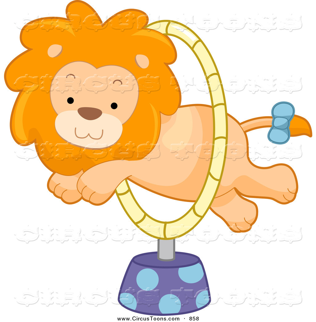 Circus Clipart of a Cute Lion Leaping Through a Hoop by BNP