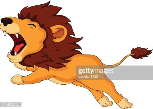 Roaring cartoon lion.