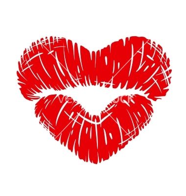 Red lips print in heart shape vector