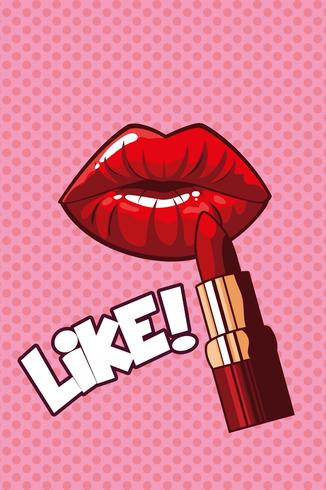 Female lips and lipstick pop art style