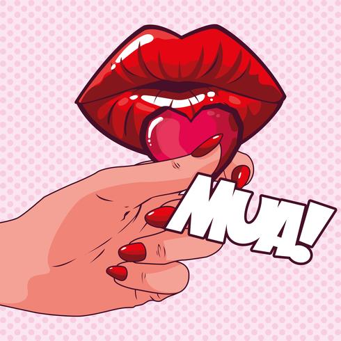 Female lips blowing a kiss pop art style