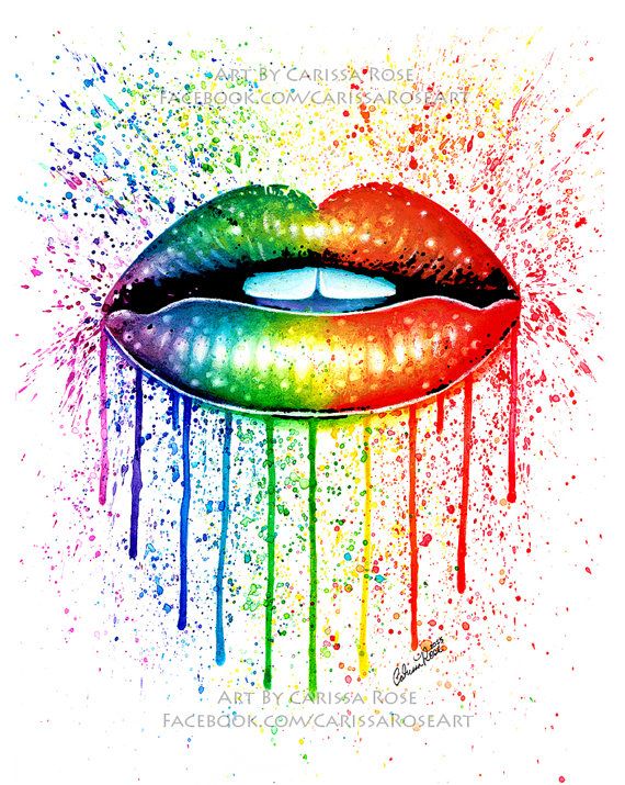 Signed Art Print Rainbow Lips Pop Art Colorful Pretty