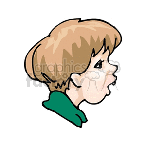 The head of a little boy in a green shirt with his mouth open clipart
