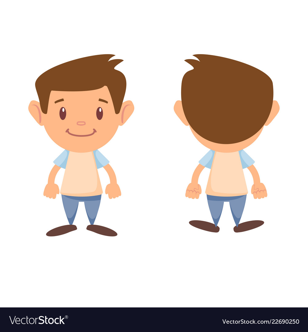 Standing young man boy character in front and