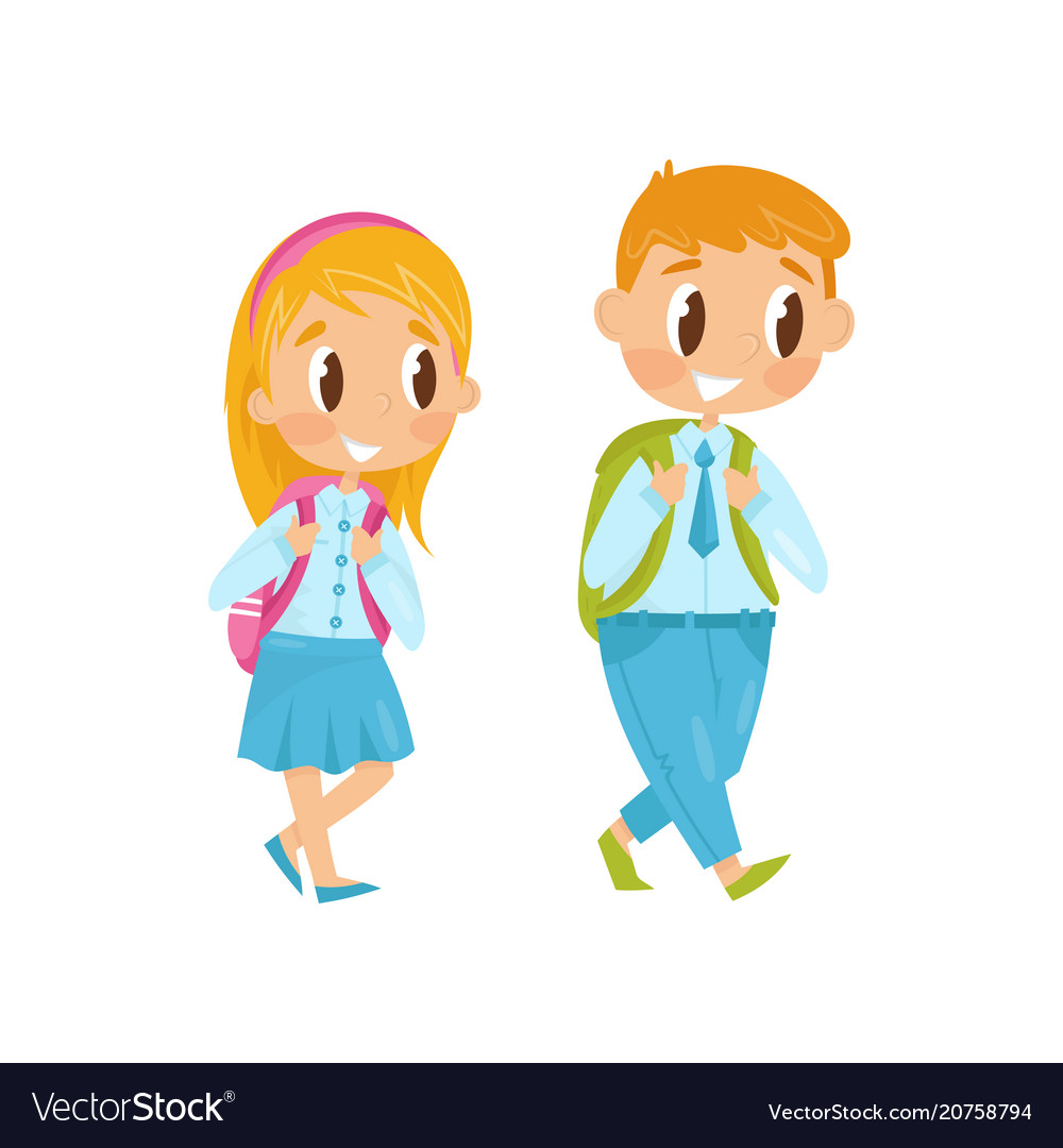 Little boy and girl walking on study first school