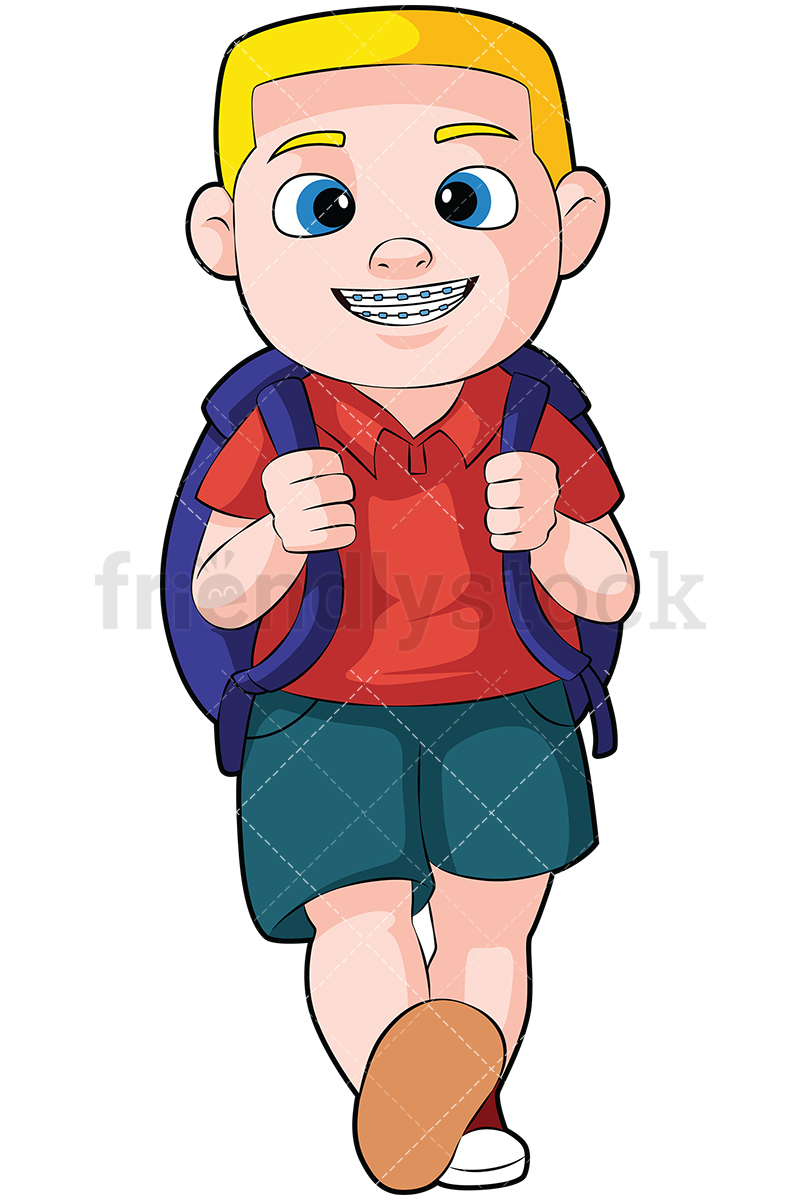 Little Boy With Braces Going To School V