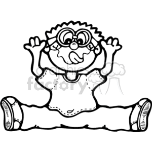 A black and white little boy sticking his tounge out and waving his hands  clipart