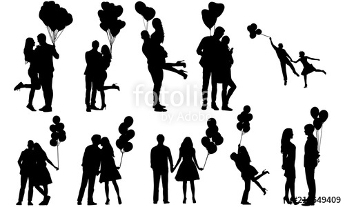 Couples with Balloons Silhouette