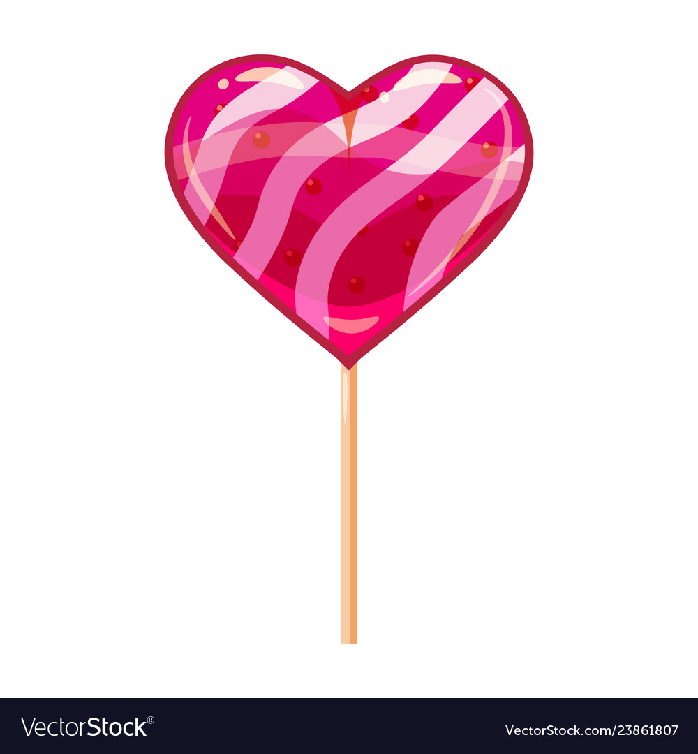 Heart shaped lollipop dessert icon on stick sweet