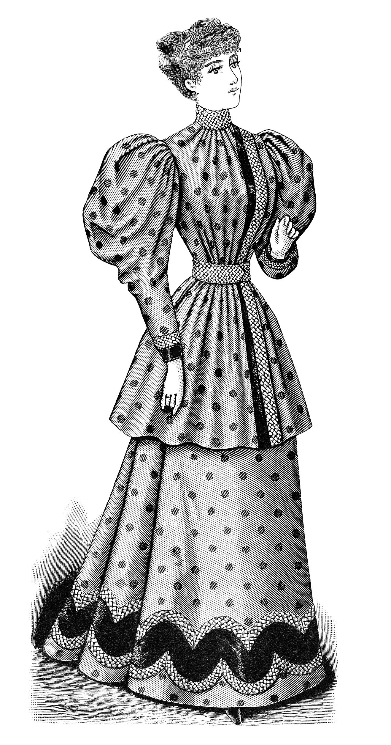 Clip Art Old Fashioned Polka Dot Dress Illustration Black