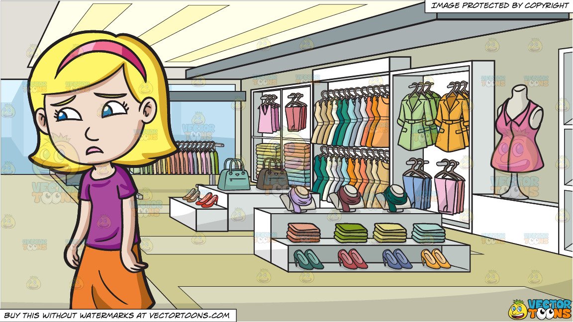 A Teenage Girl Looking Tired And Lost and A Clothing Store For Women  Background