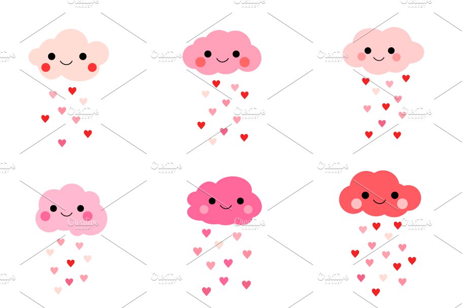 Cute love clouds with hearts clipart
