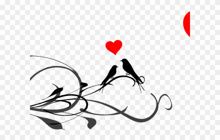 Love Birds Vector Black And White Clipart