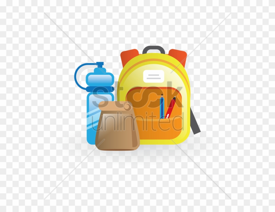 School Backpack, Lunch Bag And Water Bottle Vector Clipart
