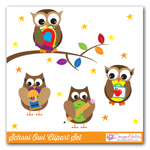 School Owls Clip Art Set