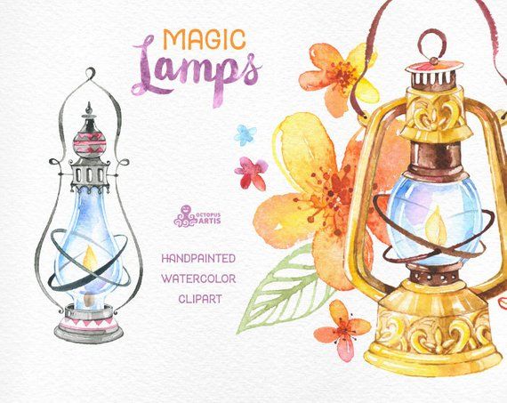 Magic lamps watercolor.