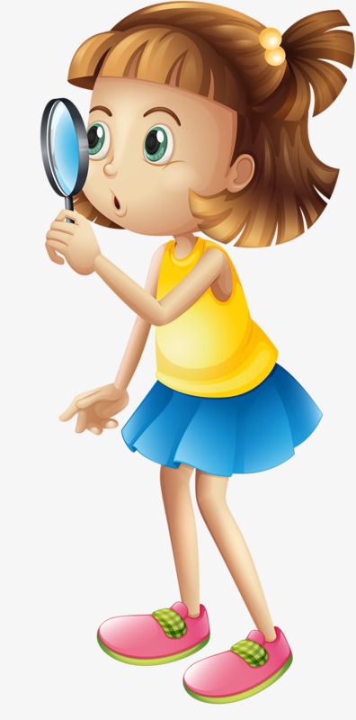Take A Magnifying Glass Girl, Girl, Cartoon, Hand Painted