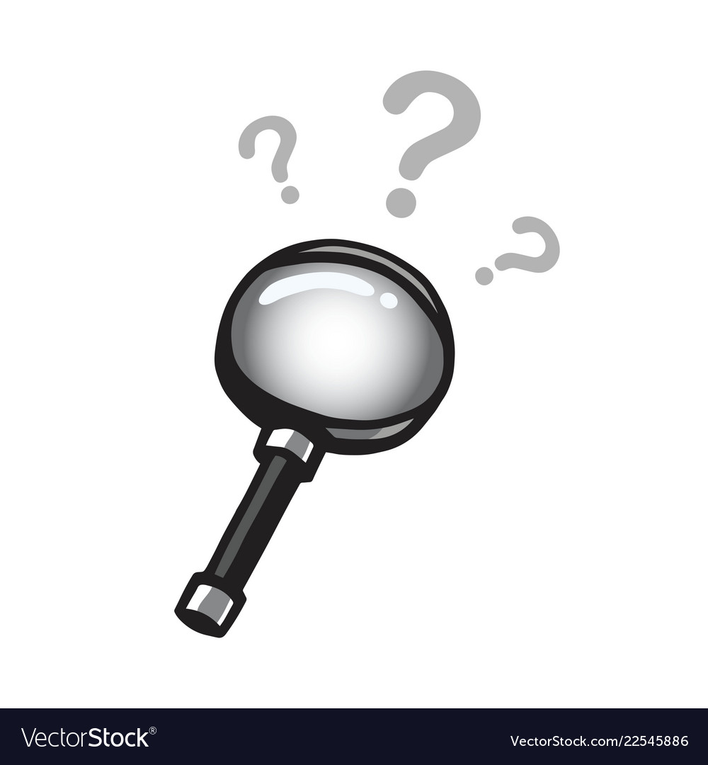 Magnifying glass drawing with question marks