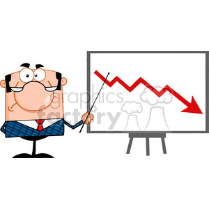Royalty Free Angry Business Manager With Pointer Presenting A Falling Arrow  clipart