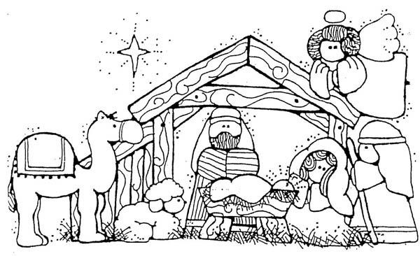 Nativity, Jesus Nativity in Cartoon Depiction Coloring Page