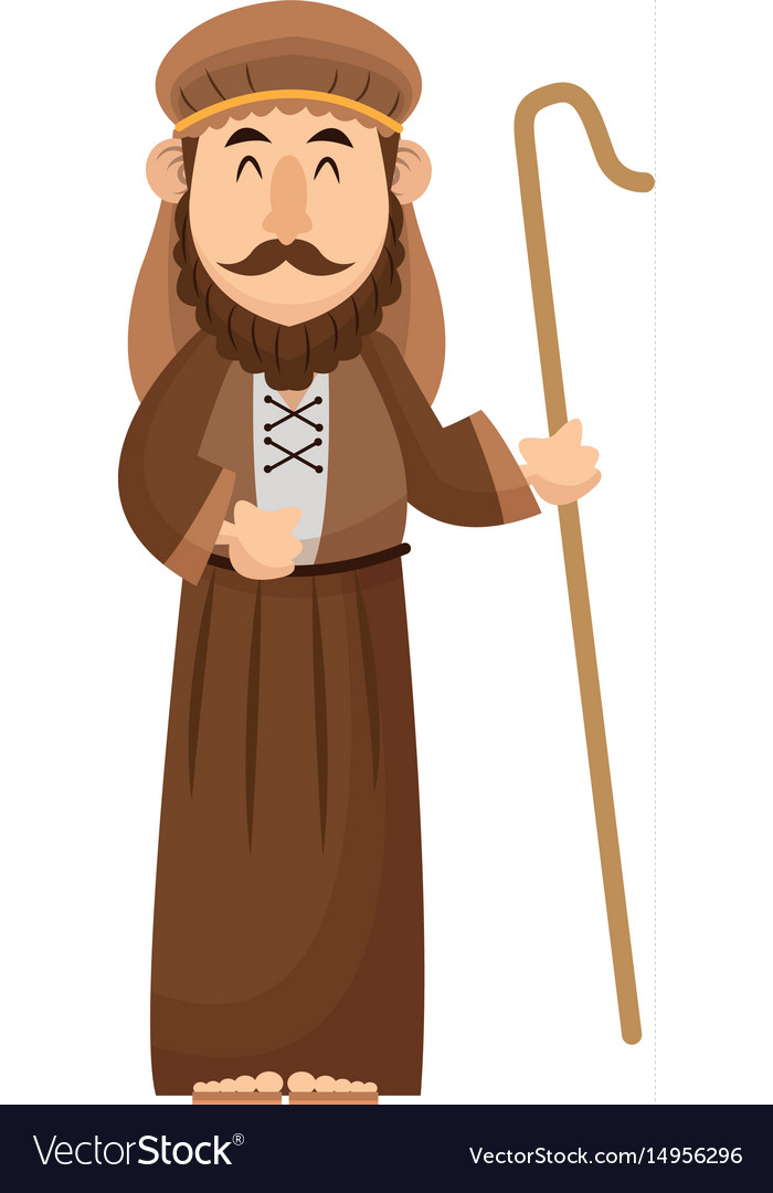 Joseph manger character with cane wooden