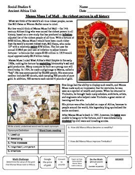 Mansa Musa Worksheets
