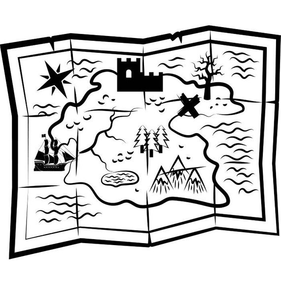 Treasure map clipart black and white
