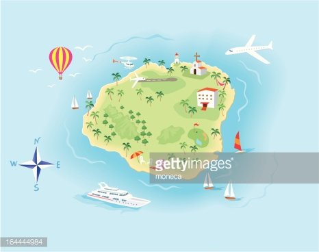 Island Map illustration with Icons Clipart Image