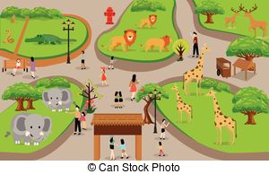 Flat design zoo map Clipart Vector and Illustration