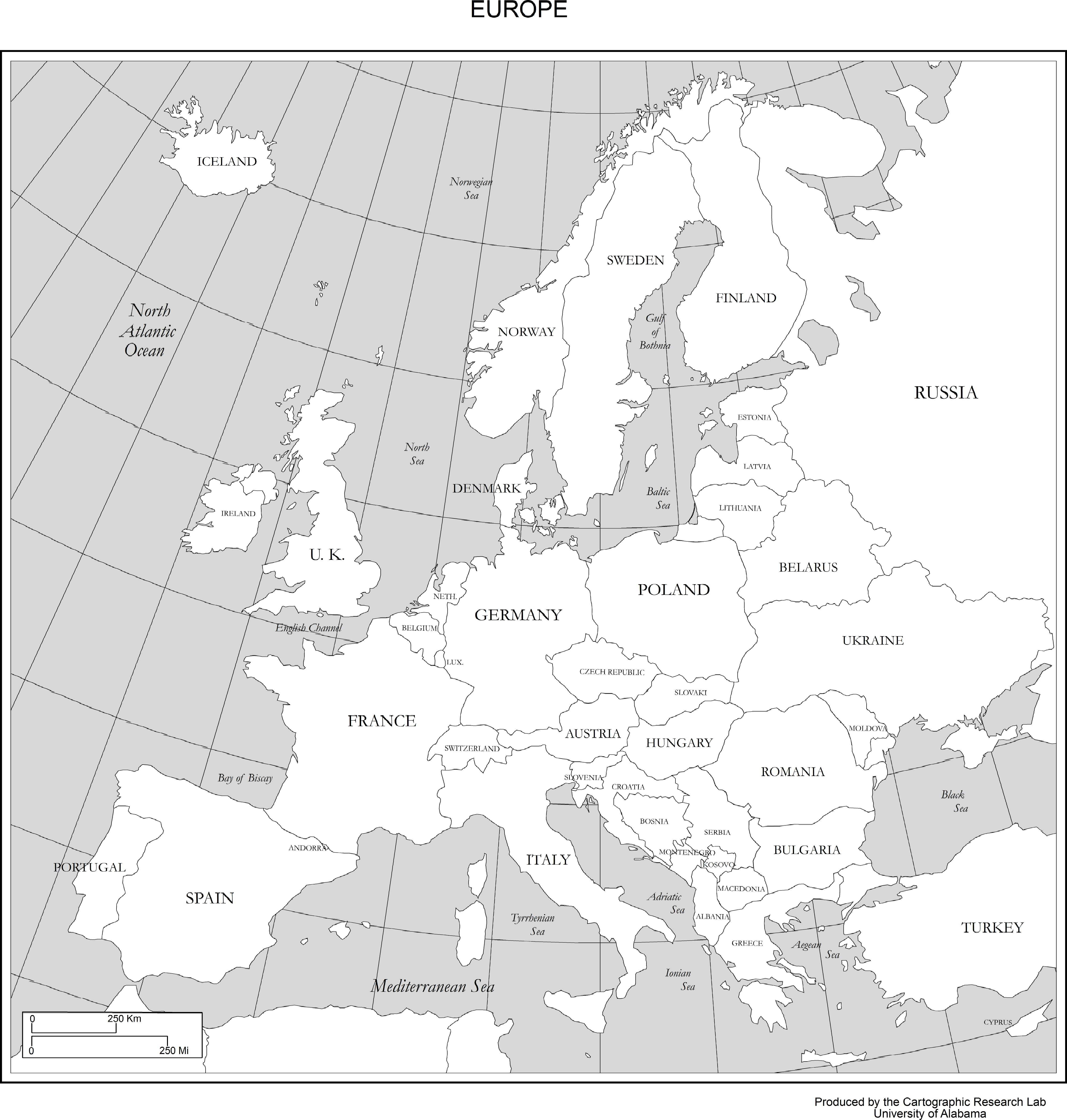Map europe black.