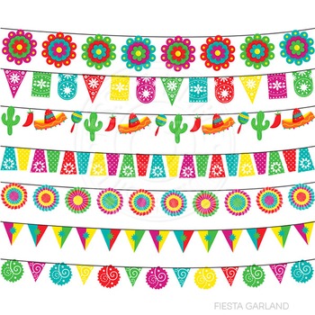 Fiesta Garland Cute Digital Clipart, Cinco de Mayo Clip Art, Maracas,  Sombrero