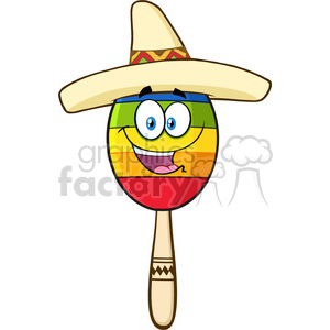 Happy colorful mexican maracas cartoon mascot character with sombrero hat  vector illustration isolated on white background clipart