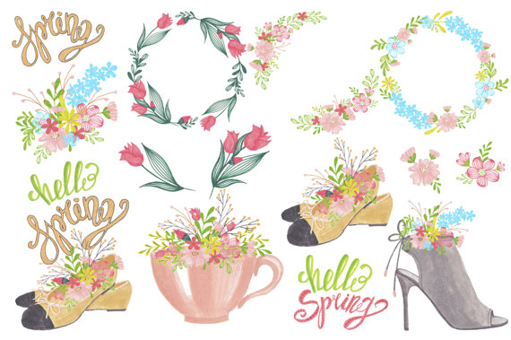 Handpainted clipart spring.