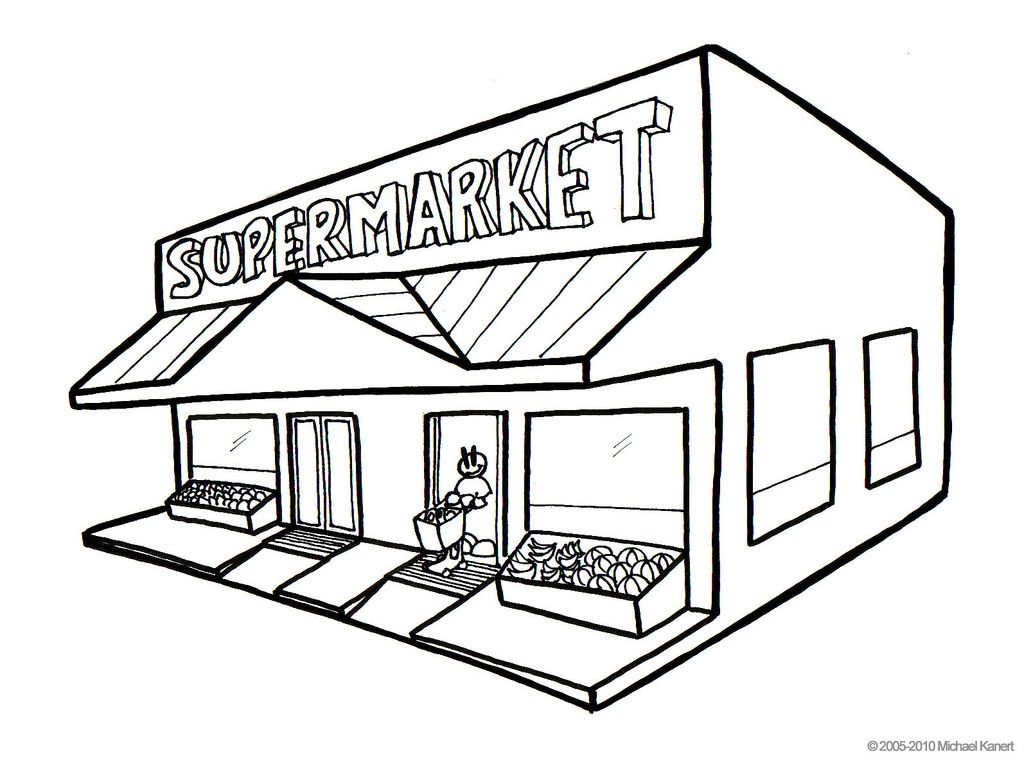 Market building clipart black and white