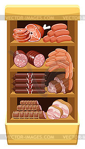 Shelfs with meat.