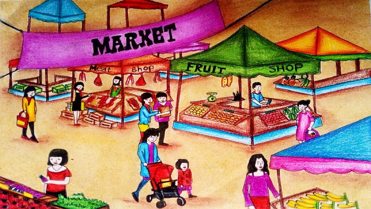 Market clipart market scene, Market market scene Transparent