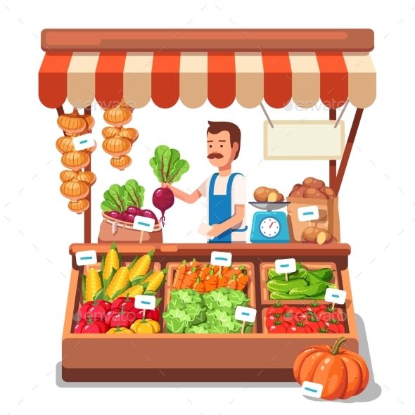 Local Market Farmer Selling Vegetables in