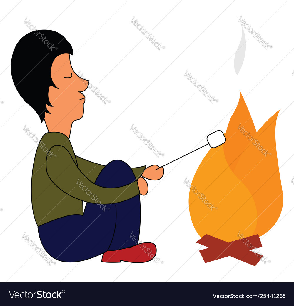 Clipart a man roasting a perfect marshmallow