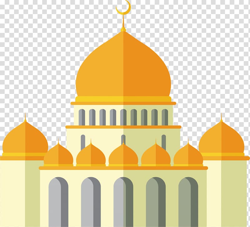 Orange dome building illustration, Mosque , Ramadan