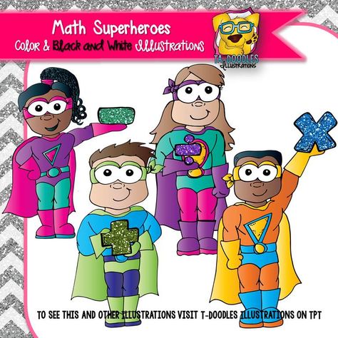 Math superheroes clipart.