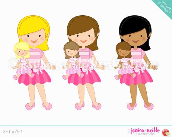 Pink Dolly and Me Girl Cute Digital Clipart, Cute Girl with