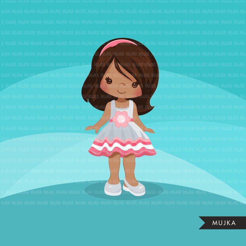 Little girl cute outfits clipart