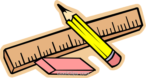 Ruler, pencil and eraser Royalty Free Vector Clip Art